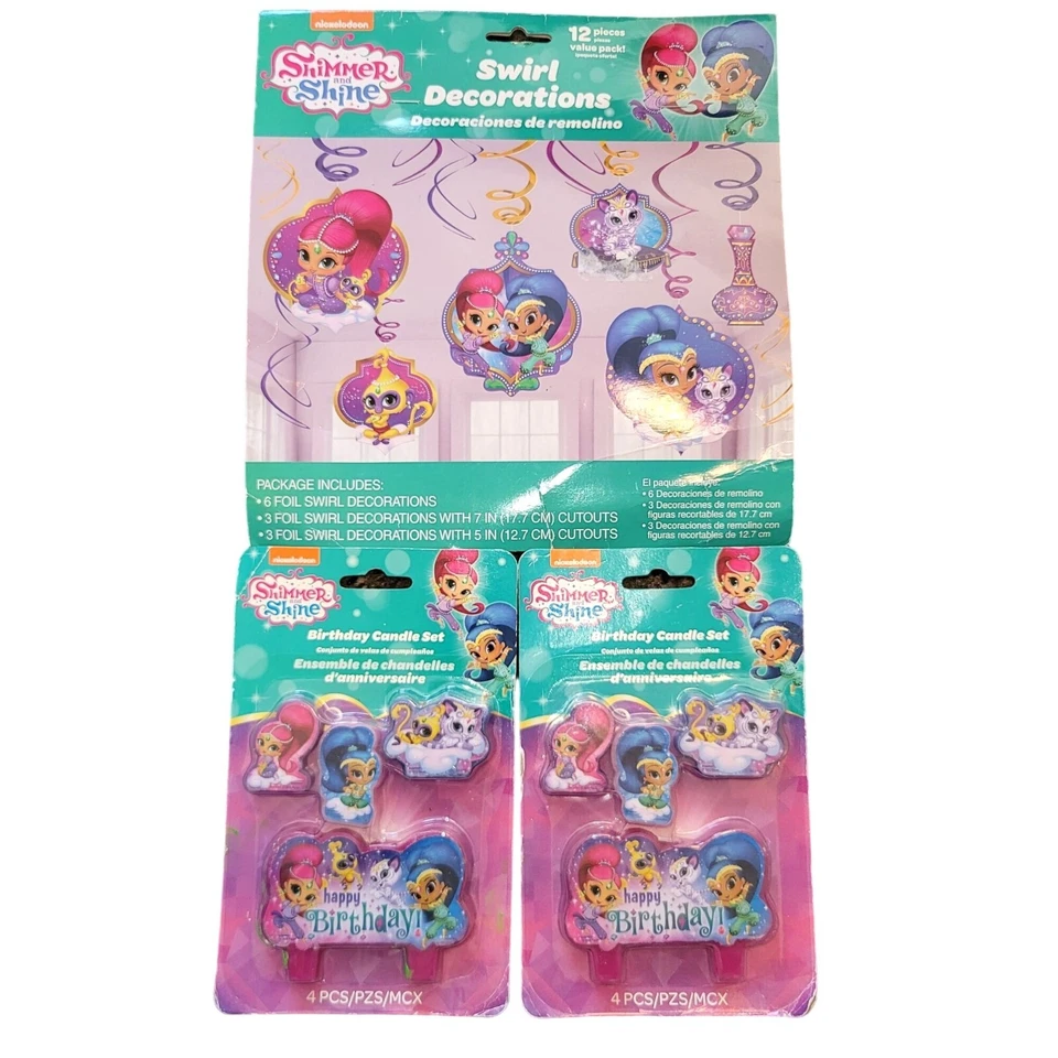 Juego de velas de cumpleaños y decoraciones Shimmer & Shine Swirl Nickelodeon Jr jj3563 Foto 1 de 4
