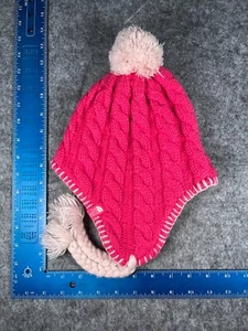 The North Face Beanie Toque Youth Small Pink Cable Knit Acrylic Poly Spandex Pom - Picture 1 of 8