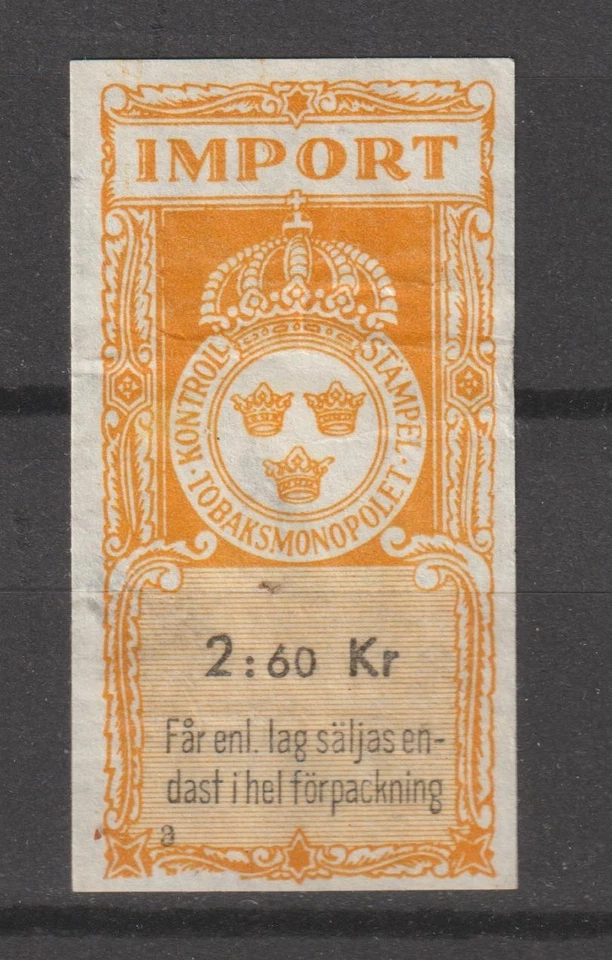 Sello de ingresos de gamuza de Suecia Fiscaux Impuesto especial Stempelmaerke Cigarrillo 4 Foto 1 de 1