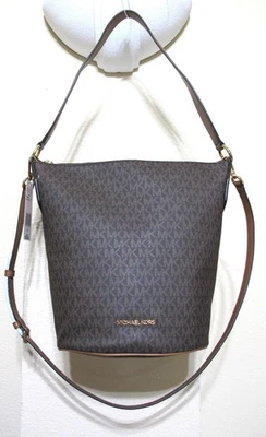 NUEVO Auténtico MICHAEL KORS BROOKE Cubo Mensajero/Hombro MK Firma Marrón Foto 1 de 4