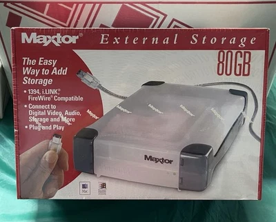 Vintage Maxtor 80gb FireWire External Hard Drive 5400 Rpm NEW - Image 1 of 4