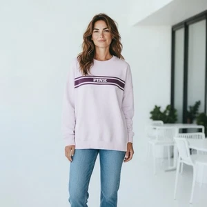 PINK Victoria's Secret Light Pink Fleece Classic Crew Sweatshirt - Picture 1 of 7