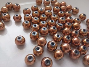 Job Lot Of 120 Pieces Of Copper Painted Glass Beads Loose 9mm approx - Picture 1 of 2