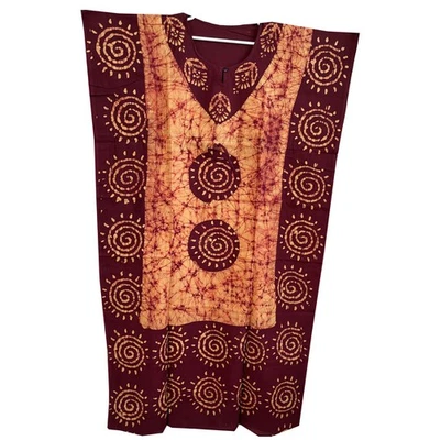 Maxi Vestido Para Mujer Algodón Ropa de Salón Estampado Espiral Kaftan Boho House Foto 1 de 2