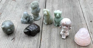 Lot of 8 Small Carved Stone Onyx Semi-Precious Figurines Angel Buddha Dogs Pig + - Picture 1 of 22