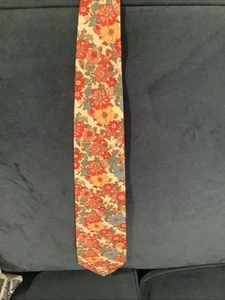 Liberty Of London Floral Mens Tie Cotton Vtg 80s 90s Red Blue Yellow Ivory - Picture 1 of 7