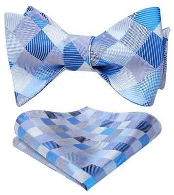 Bow Ties for Men Check Plaid Self Tie Bow Tie and One Size E-01 Blue Grey - Image 1 of 4
