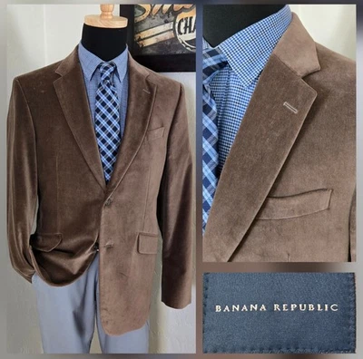 Banana Republic Men Velvet Blazer 42R Brown Sport Coat Cotton Jacket 2 Button - Image 1 of 4