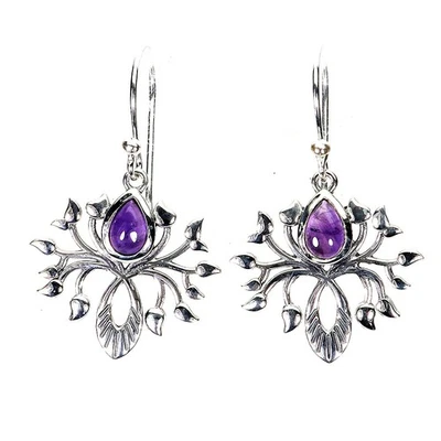 Pendientes de plata de ley 925 pera amatista 6x4 mm joyas de piedras preciosas naturales Foto 1 de 4