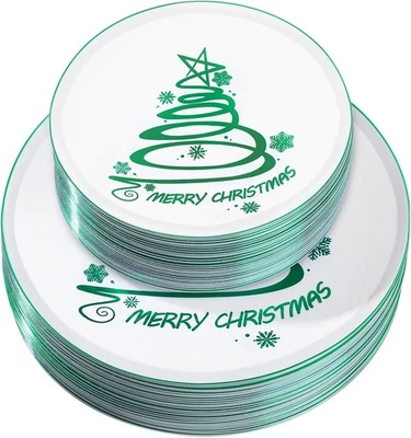 EBOOT 60 Piezas Platos de Navidad Árbol Plástico Redondo Verde  Foto 1 de 4