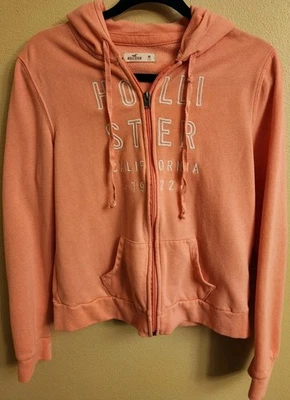 Hollister Hoodie Womens Medium Coral Full Zip Jacket Embroidered White Letters  - Image 1 of 4