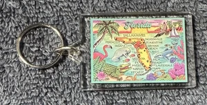 Vintage Florida Souvenir Acrylic Keychain Keyring Tropical Palm Trees - Picture 1 of 3