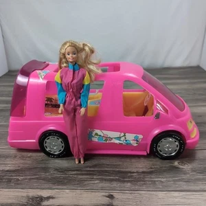 Vintage Barbie Camper Travel Van Pink American Plastic Toys HTF 1980s With Doll - Picture 1 of 19