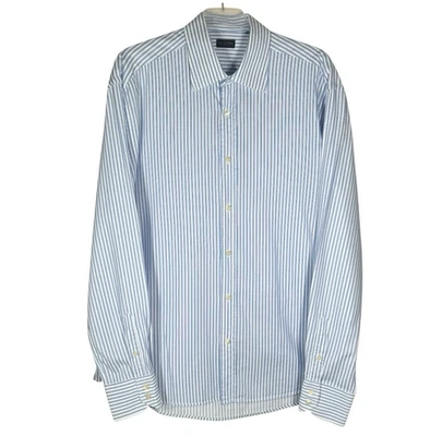 Camisa de Vestir Valentino Roma 17.5 Cuello 44 52" Pecho Azul Blanco Rayas Manga Larga Foto 1 de 4