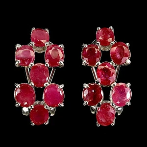 925 Sterling Silver Earrings Oval Ruby 5x4mm Natural Gemstone Jewelry - Picture 1 of 14