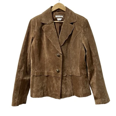 Женская кожаная замшевая блейзерная куртка Coldwater Creek размер L коричневая Western Ranch - Изображение 1 из 4