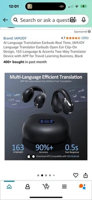 Auriculares de traducción Ai, auriculares de traducción de idiomas, 3 en 1 Free-Clip Translato Foto 1 de 4