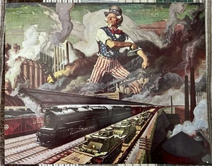 Patriotic Pennsylvania Railroad / Uncle Sam Print ~ 1942 Dean Cornwell Art - Bild 1 von 5