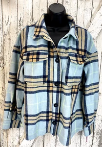 Avec Les Filles Shacket Damen mittelblau kariert Cabincore Anthropologie - Bild 1 von 8