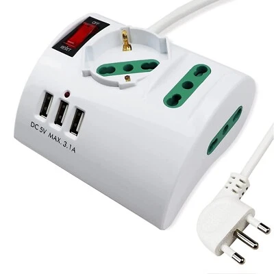 ciabatta Multipresa da Scrivania Tavolo con Presa 3 Prese 3 USB e interruttore - Immagine 1 di 4