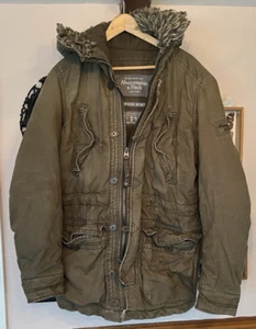 Abercrombie & Fitch Wilcox Jacket Sz S Olive Cotton Hood faux fur Men Army cargo - Picture 1 of 8