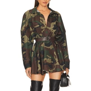Norma Kamali Oversized Bf Shirt Flared Mini Dress Camo Revolve XS - Picture 1 of 8
