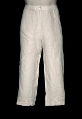 Pantalones Capri Colección JM Marfil Lino Bordado Cuentas Talla 8 Nuevos con Etiquetas Foto 1 de 4