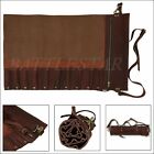 Chefs Knife Dark Brown Roll Bag Pure Leather Knife Carry Case Wallet 10 Pockets