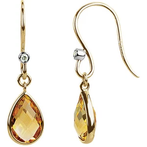Pendientes genuinos de citrino y diamantes en oro amarillo de 14 K - Imagen 1 de 1