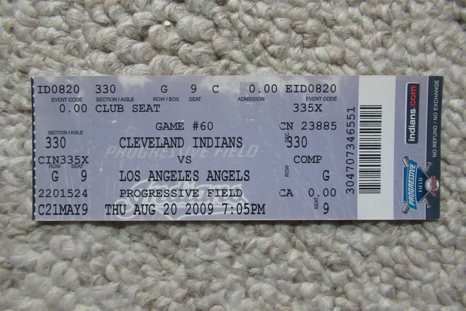 Boleto completo Cleveland Indians vs Angeles 20/08/2009 ~ Kendrys Morales HR Foto 1 de 1