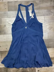 Anthropologie V-neck Strappy Mini Dress NAVY Layered Open Back V Neck Sz 14 NEW - Picture 1 of 23