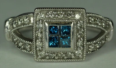 Anillo banda de diseñador BITA diamante azul corte princesa oro blanco 14K EFFY talla 5 Foto 1 de 4