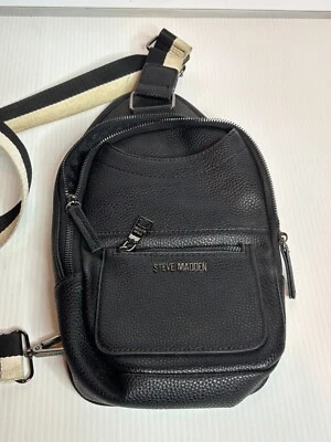 Steve Madden Small Backpack Crossbody Sling Messenger Purse Black Faux Leather - Image 1 of 4