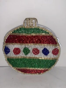 Vintage Neiman Marcus Beaded Coin Purse-Small Clutch CHRISTMAS ORNAMENT - Picture 1 of 7