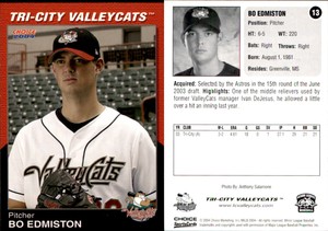 Bo Edmiston 2004 Choice Tri-City ValleyCats #13 Card *AutographDen*