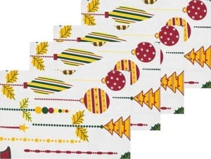 SET OF 4 SAME COTTON PLACEMATS(13x19")LARGE LEAVES & CHRISTMAS TREE ORNAMENTS,LT - Picture 1 of 24