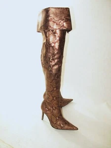 COLIN STUART GOLDEN BROWN SNAKE SKIN FAUX LEATHER THIGH HIGH BOOTS *NIB* US 8 - Picture 1 of 22