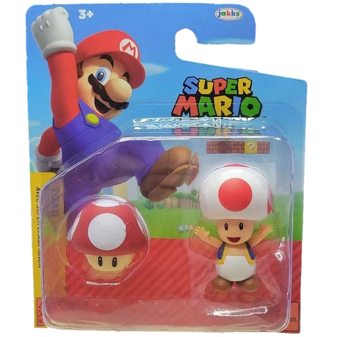 NEW! Nintendo Super Mario Bros. Action Figure, Toad with Red Mushroom Cover