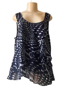 CATO DAMEN XL BLUSE BLAU WEISS MEHRLAGIG RÜSCHEN ÄRMELLOS TOP - Bild 1 von 18