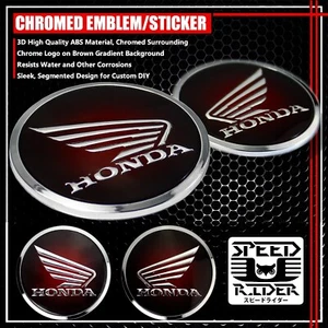 2 X 2.5" CHROME ABS 3D EMBLEM DECAL FAIRING/FENDER STICKER HONDA WING LOGO BROWN - Foto 1 di 3