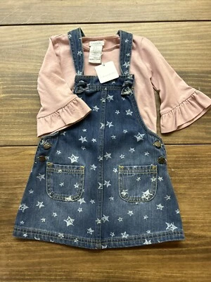 Vestido Jersey Tahari 2T Niña Denim Mono con Camisa Rosa Manga Volantes Nuevo con Etiquetas Foto 1 de 4