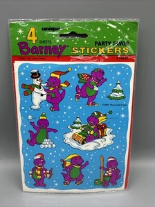 Barney Dinosaurier Winter Aufkleber Party Gastgeschenk *GEÖFFNET* nur 3 Blatt! Vintage - Bild 1 von 7