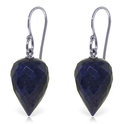 Pendientes de gancho de pez de oro blanco macizo de 25,8 quilates de 14 quilates con zafiro natural Foto 1 de 3