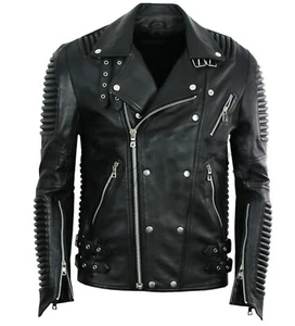 Men’s Black Biker Leather Jacket – Heavy-Duty Zipper Style motorcycle jacket - Picture 1 of 4