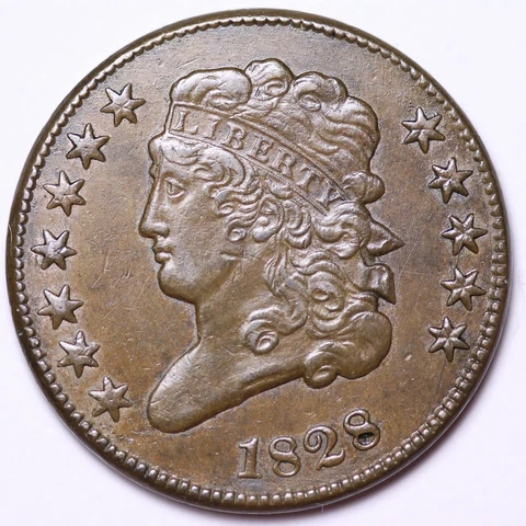1828 12 STARS Classic Head Half Cent CHOICE AU+/UNC FREE SHIPPING E100 KFM Cover
