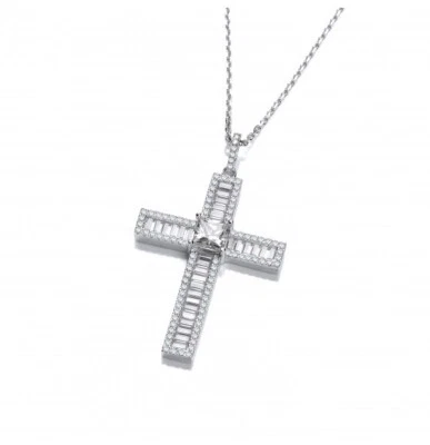 Baguette Cross With Chain Solid Sterling Silver Luxurious Packaging - Image 1 of 3
