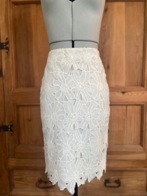 Falda Ann Taylor Talla 0 Bordada Marfil Floral Encaje Superposición Lápiz Silueta Foto 1 de 4