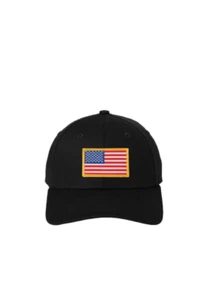 New Era 39Thirty Flex Fit Hat Black w Gold Border USA Flag M/L (7 3/8-7 5/8) - Picture 1 of 5