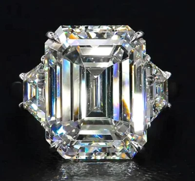 HUGE 48 Ct Certified Treated Off White Diamond Solitaire Promise Ring.925 Silver - Image 1 of 4