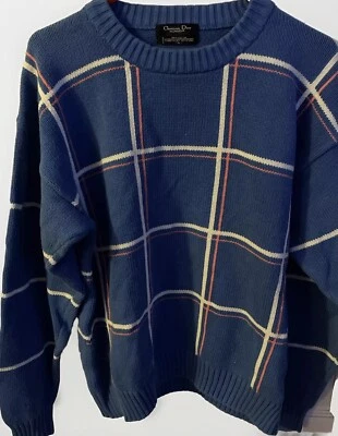 Suéter vintage Christian Dior Monsieur para hombre grande azul con rayas rosas/blancas Foto 1 de 4